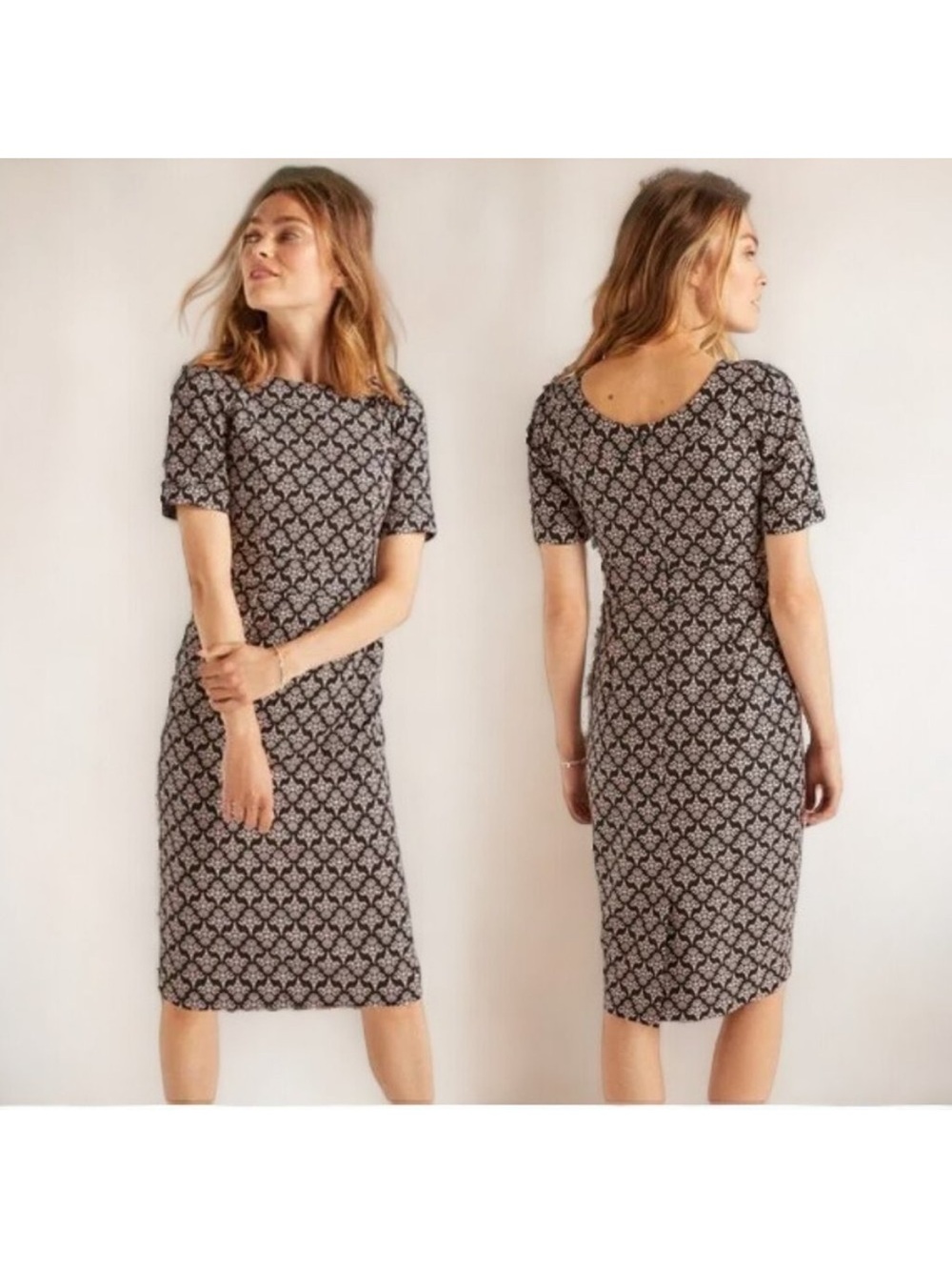 Boden Talia Floral Cotton Sheath Dress - Black/Pink‎ - 4